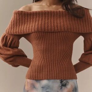 Anthropologie The Tessa Off-The-Shoulder Puff-Sleeve Sweater